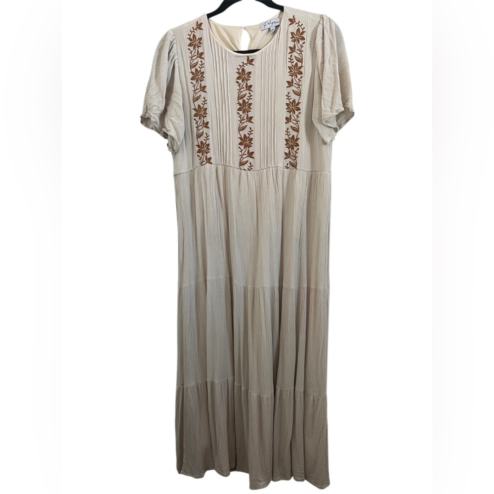 Polagram Tiered Embroidery Midi Dress